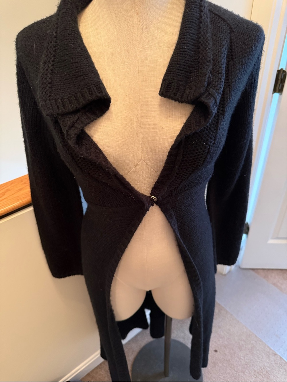 Bisou Bisou Black Long Knit Cardigan with Shawl Collar size s